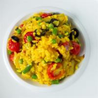 Vegetarian Paella · Seasonal vegetables.
