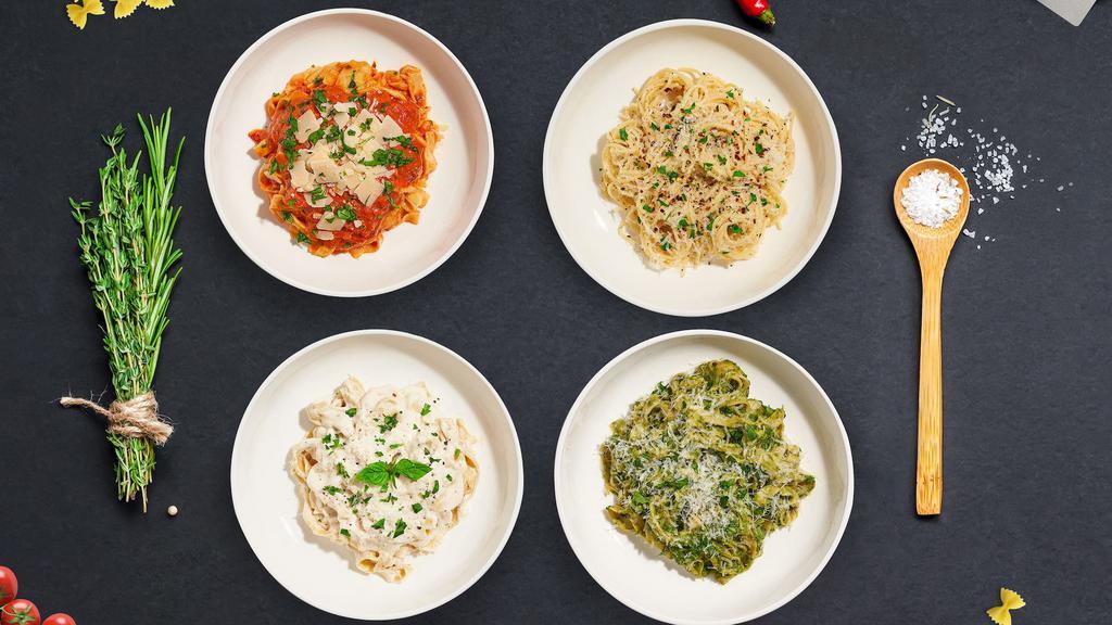 Byo Pasta · Fresh pasta of your choice cooked with your choice of sauce and toppings.