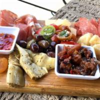 Antipasto Board · meats & cheeses, chef's selection of marinated in-season vegetables, mixed nuts, olives