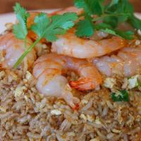 Shrimp Fried Rice · Tail on shrimp with Egg and onion in dark soy sauce