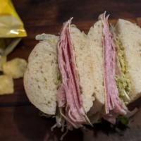 16'' Pressed Ham Salami & Cheese Sandwich · boars head pressed ham salami & provolone
