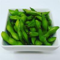 Edamame · Steamed soy bean in a pod and seasoned with salt.