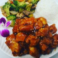 Kareagi Chicken · Marinated chicken touch fried crispy and flamingly sauteed in special
hot sauce. Served with...