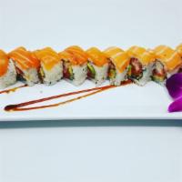 Pink Lady Roll · Ahi tuna in spicy sauce, shrimp 
tempura, avocado, and cucumber 
topped with fresh salmon.