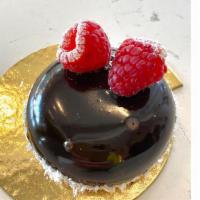 Lamington · Chocolate cremux, almond sponge cake with raspberry jam, dark chocolate glaze, desiccated co...