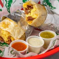 Great Gordo · A gigantic flour tortilla stuffed with scrambled eggs, potatoes, cheese, and your choice of ...