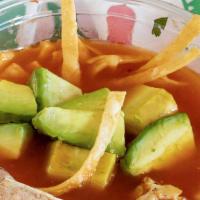 Taco Joe'S Tortilla Soup · A delicious bowl of hearty veggies and chicken in broth with tortilla strips, cheese, and av...
