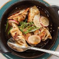 Sesame Chicken Potstickers · Scallion, Radish, Young Ginger Broth