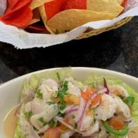 Ceviche/Mix · Ceviche mix comes with fresh Tilapia and Shrimp that's marinated in fresh lime juice and Gin...