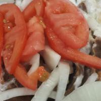 Extra Meat Gyro Plate · Cucumber sauce, onion and tomato.