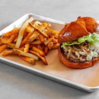 Blue Cheese Burger · We start with a seasoned 1/3 lb. 100% beef patty, top it with melted blue cheese. Smother it...