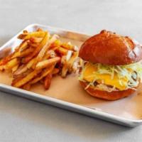 Old School Burger · Our nod to a certain American classic. Seasoned 1/3 lb. 100% beef patty with American cheese...