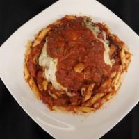 Chicken Parmesan · Lightly breaded chicken fried and topped with house-made marinara sauce and melted mozzarell...
