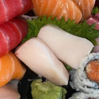 Triple Sushi Deluxe · Tuna, salmon, yellowtail ( total 12pcs) with spicy tuna roll or Tuna roll