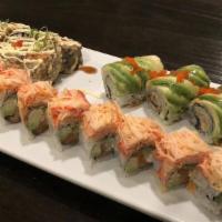 Sushi & Sashimi Regular · Six pieces sushi and eight pieces sashimi with tuna roll or spicy tuna roll