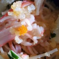 Kani Salad · Crab stick mixed spicy mayo. cucumber crunchy and tobiko.