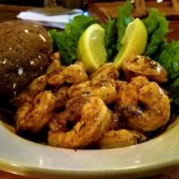 Drunkin Spicy Shrimp · Succulent shrimp sautéed with white wine and Cajun spice. Served with lemon and a rustic roll.