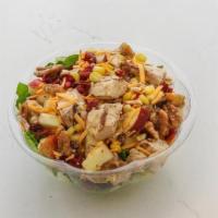Autumn Harvest · Romaine, Spring Mix, Grilled Chicken, Corn, Apple, Candied Walnut, Dry Cranberry, and Chedda...