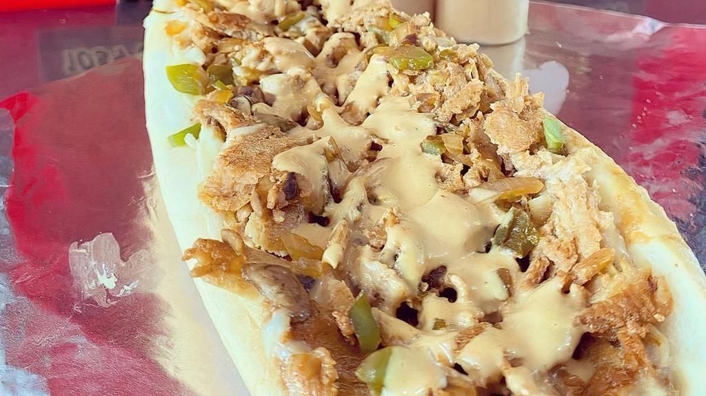 Chicken Cheesesteak · Chicken, your choice of veggies & cheese on an Amoroso Roll.