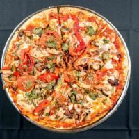 The Vegetarian · Our original thin crust topped with our own italian tomato sauce smothered in mozzarella, mu...