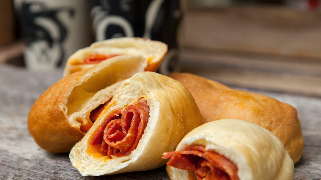 Pepperoni Rolls · Two of our famous pepperoni rolls bagged.