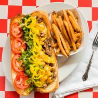 Original Cheesesteak · fried onions, American cheese, lettuce, tomato, mayo, banana peppers