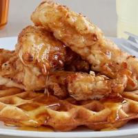 Chicken & Waffles · PLEASE ORDER 24 HOURS IN ADVANCE TO BE SURE TO GET THIS BEST SELLER.
Two chicken tenders and...