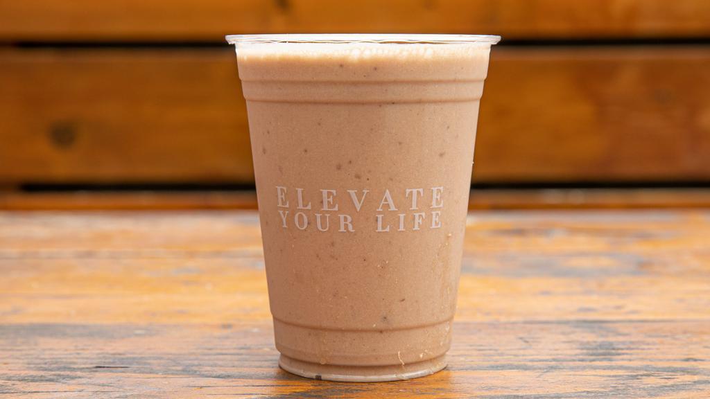 Plant-Based Chocolate · Protein, banana, peanut butter, almond milk, cacao nibs.