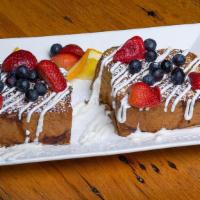 Rumchata French Toast · RumChata® soaked Challah French toast topped with fresh fruit
