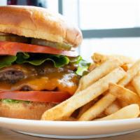 The Burger On 16 · Two grilled fresh ground beef patties, cheddar cheese, park sauce, lettuce, tomato, and pick...