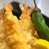 Shrimp Tempura (5 Pcs) · Deep-fried shrimp with batter served with okonomi sauce and spicy mayonnaise.