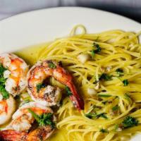 Shrimp Garlic & Oil With Spaghetti · Highest quality large eastern gulf sourced jumbo shrimp sautéed in olive oil and garlic.