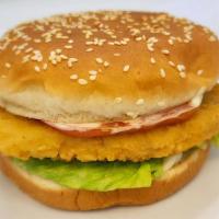 Chicken Burger · Halal chicken breast patty served with lettuce, tomato and mayonnaise.