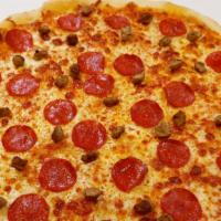  Pepperoni & Sausage · Melted cheese, pepperoni, sausage, perfectly delicious on a housemade crust! This pizza is e...