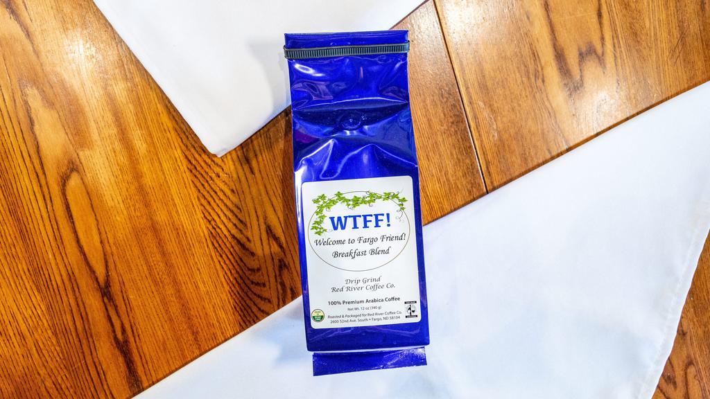 Wtff Fancy Package · 12oz of our Welcome To Fargo Friend Breakfast Blend in a sleek, blue package. A blend of Fair Trade Organic beans from Chiapas Mexico and Peru. Available in ground, beans, and decaf!