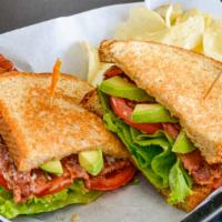 Blat · Bacon, lettuce, avocado, and tomato. Make it a SBLAT- spicy blat with jalapeño jack cheese a...
