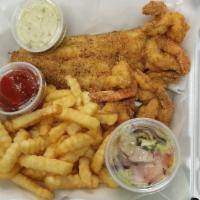 2 Pc Fish/6 Shrimp Dinner · (2) Golden fried catfish fillets and (6) fried shrimp - Served with crispy crinkle cut fries...