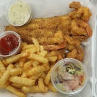 1 Pc Fish/6 Shrimp Dinner · (1) Golden fried catfish fillet and (6) fried shrimp - Served with crispy crinkle cut fries ...