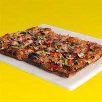 Vegetable Pizza · Marinara, mozzarella, mushrooms, onions, olives, and bell peppers.