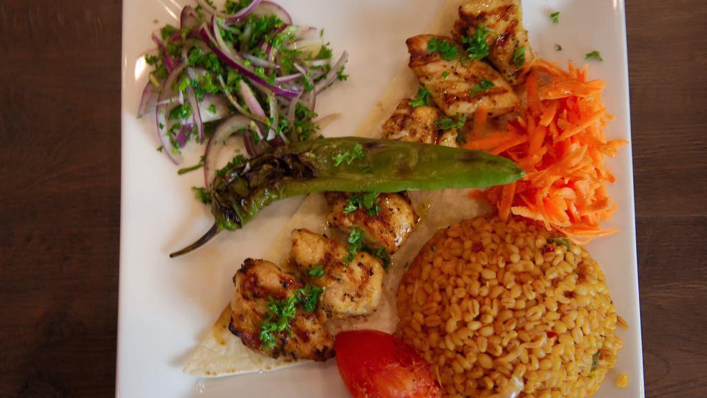 Chicken Shish · Marinated chicken breast in garlic and chef's special blend of spices on a skewer.