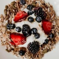 Almond-Coconut Granola · local honey, greek yogurt, fresh berries