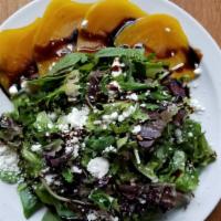 Roasted Beet & Goat Cheese · Vegetarian. Mixed greens, roasted golden beets, goat cheese, olive oil and a balsamic reduct...