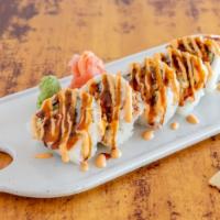 Spicy  Salmon Crunch · Spicy Salmon Roll, Spicy mayo sauce,  Crunch