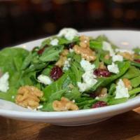 Goat In The Garden · Baby arugula, spinach leaves, dried cranberries, candied walnuts, goat cheese, red wine and ...