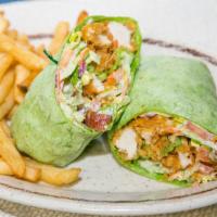 Crispy Chicken Wrap · Tempura chicken with diced tomatoes, chopped bacon, lettuce, and ranch dressing wrapped in a...