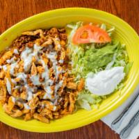 Chori Pollo · Tender, grilled strips of chicken with our delicious Mexican chorizo, covered with our speci...