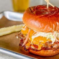 Bbq Cheeseburger · bbq sauce, chedder cheese, coleslaw & Pickles