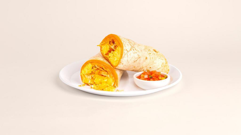 Breakfast Quesarito · A classic breakfast burrito but even better. Scrambled eggs, melted cheese, tater tots, and salsa wrapped up in a quesadilla.