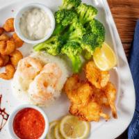 Shrimp Trio · Three times the flavor with our crunchy jumbo shrimp, golden “no tails” fried shrimp and sau...