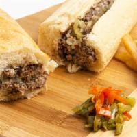Philly Cheesesteak · Cheese, onions, peppers.
